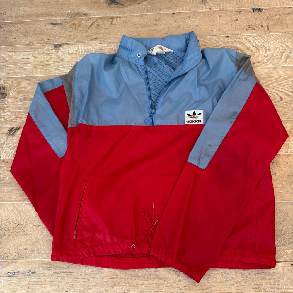 Vintage Adidas Sporty Red and Blue Raincoat Lightweight Design